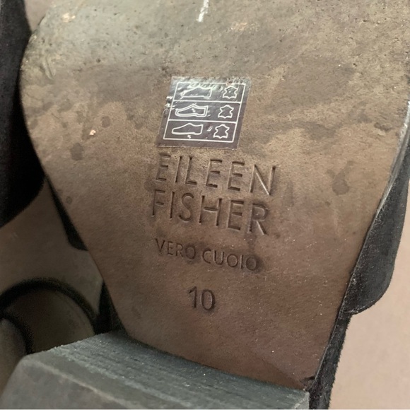 Eileen Fisher sz 10 Tilda Black Suede Rear Zip Stacked Heel Pumps Wedges Straps - Picture 11 of 11